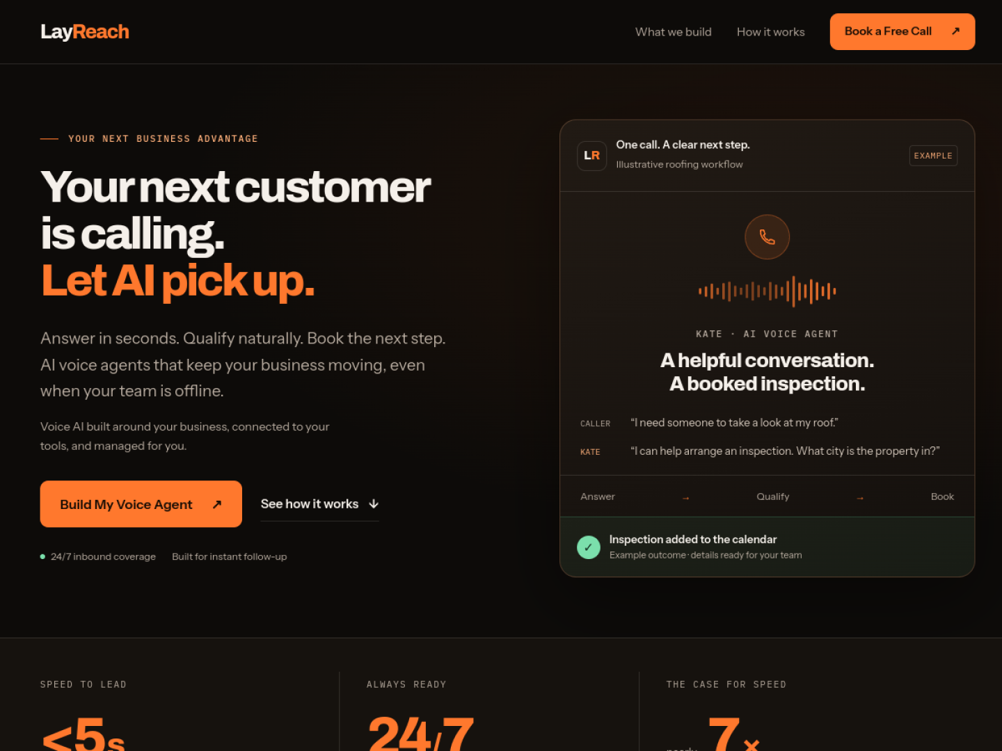 LayReach AI voice-agent website homepage